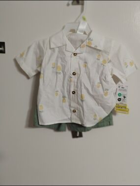 Carter's White Button-Front Shirt with Yellow Pineapple Print